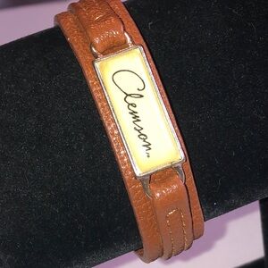 Brown Leather Wrap Bracelet with Clemson Plate